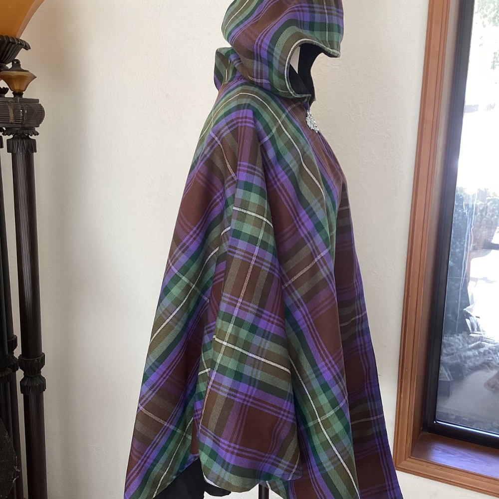 Handmade Fully Lined Purple Green Brown Hooded Cape Silver Toggle - Picture 3 of 8